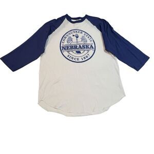 Nebraska Cornhusker State Logo Mens Blue 3/4 Raglan Sleeve T-shirt‎ Size XXL New